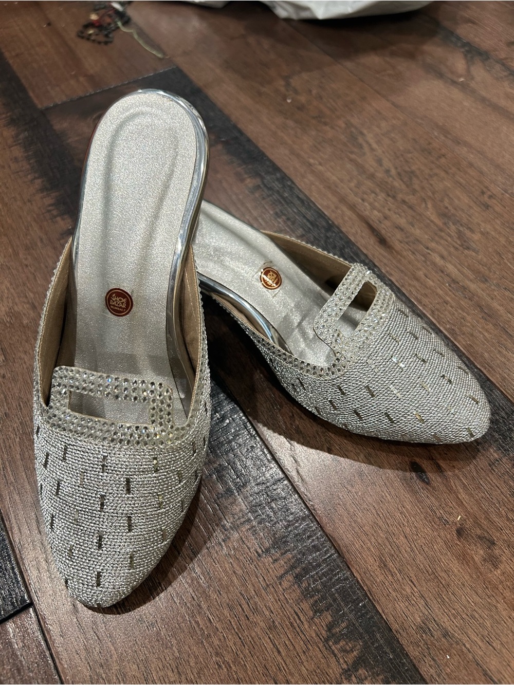 Girls Silver Pointed Toe Slip On Mules